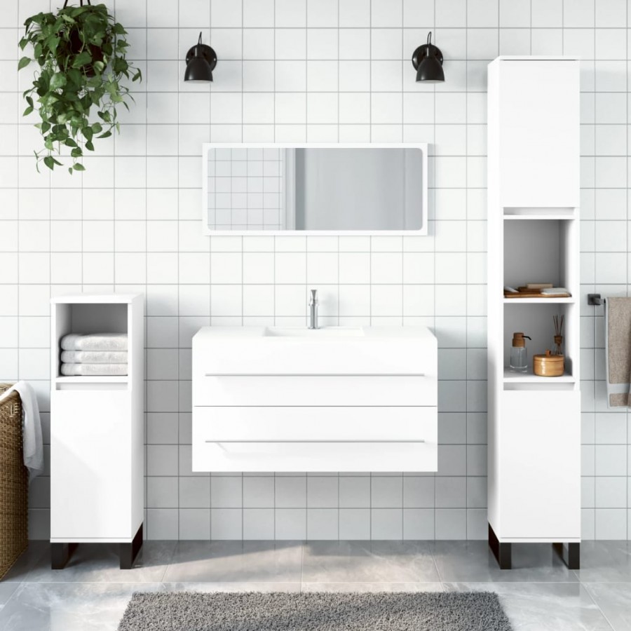 Armoire de salle de bain avec miroir blanc bois d'ingénierie