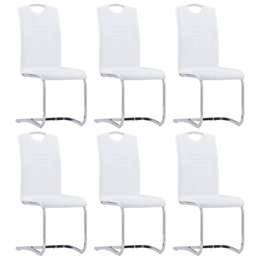 Chaises à manger cantilever lot de 6 blanc similicuir