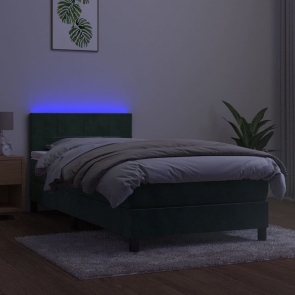 Sommier à lattes de lit et matelas et LED Vert foncé 90x190 cm