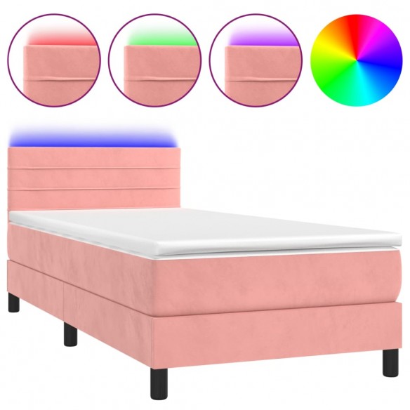 Sommier à lattes de lit avec matelas et LED Rose 90x190 cm