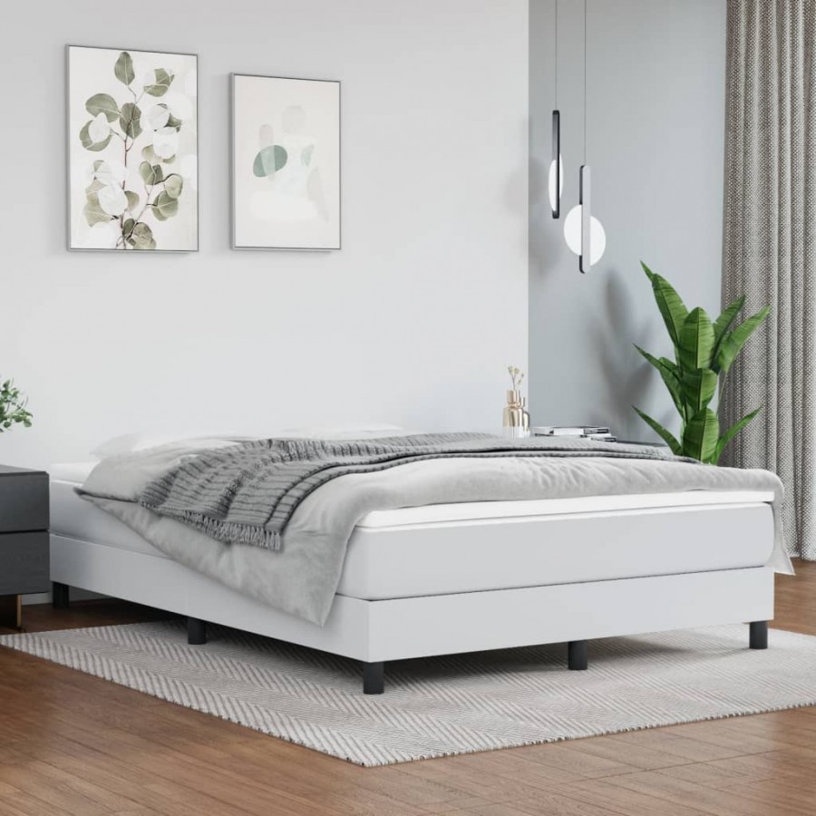 Sommier à lattes de lit avec matelas Blanc 140x200cm Similicuir