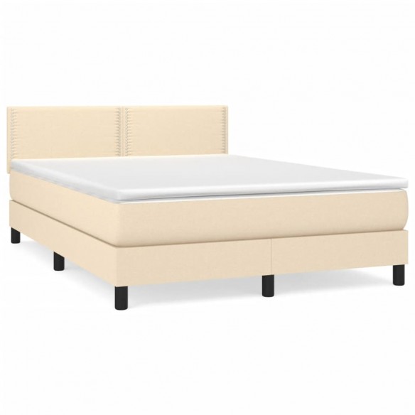 Sommier à lattes de lit avec matelas Crème 140x190 cm Tissu