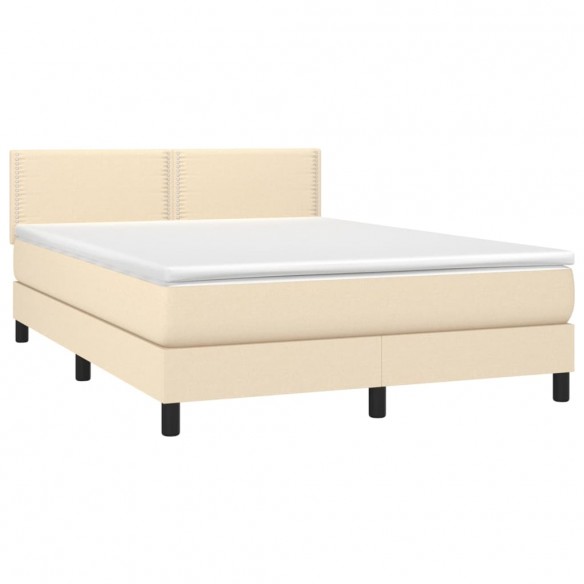 Cadre de lit avec matelas Crème 140x190 cm Tissu