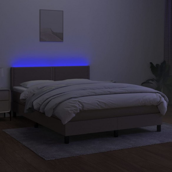 Sommier à lattes de lit avec matelas LED Taupe 140x190 cm Tissu