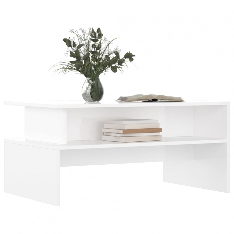 Table basse blanc brillant 90x55x42,5 cm bois d'ingénierie Table basse blanc brillant 90x55x42,5 cm bois d'ingénierie