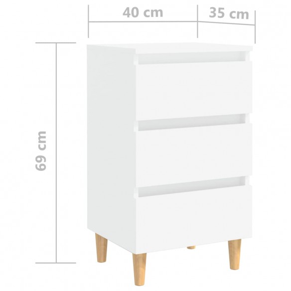 Table de chevet avec pieds en bois solide Blanc 40x35x69 cm