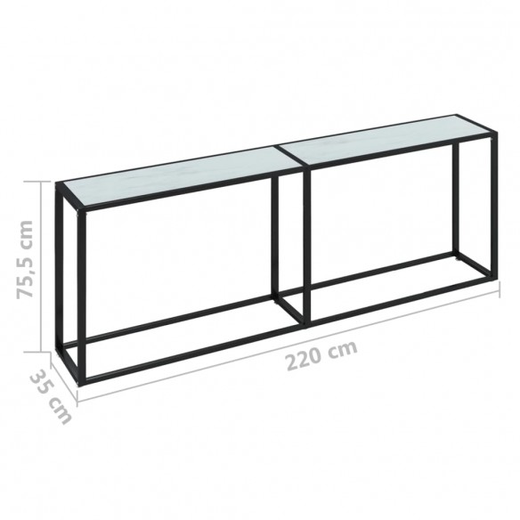 Table console Marbre blanc 220x35x75,5 cm Verre trempé