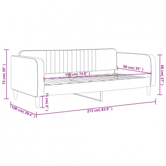 Lit de repos gris clair 90x190 cm velours