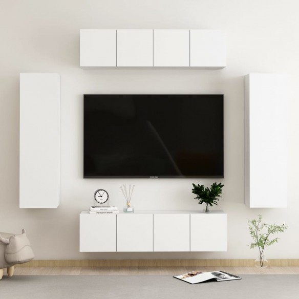 Ensemble de meubles TV 6 pcs Blanc Aggloméré