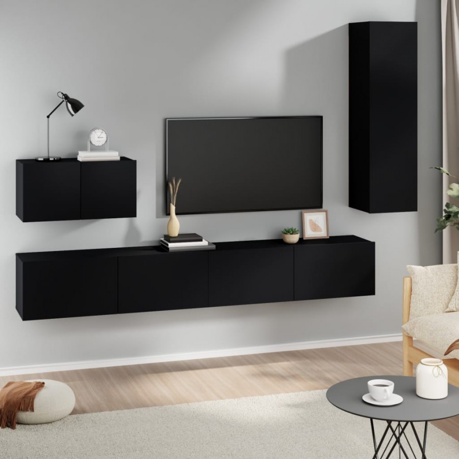 Ensemble de meubles TV 4 pcs Noir Bois d'ingénierie