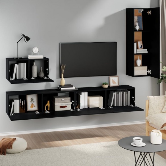 Ensemble de meubles TV 4 pcs Noir Bois d'ingénierie