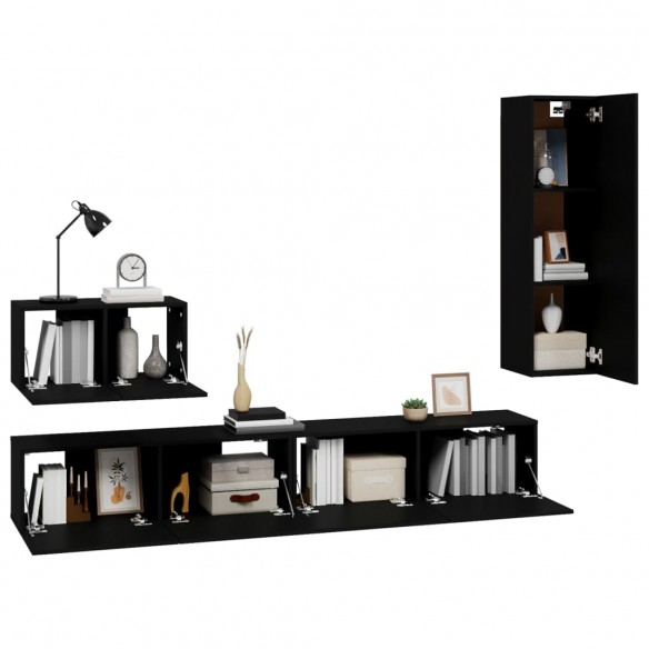 Ensemble de meubles TV 4 pcs Noir Bois d'ingénierie