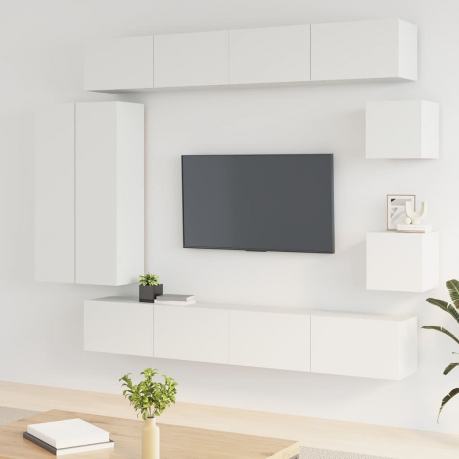 Ensemble de meubles TV 8 pcs Blanc Bois d'ingénierie