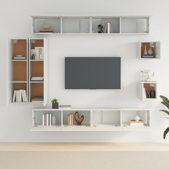 Ensemble de meubles TV 8 pcs Blanc Bois d'ingénierie