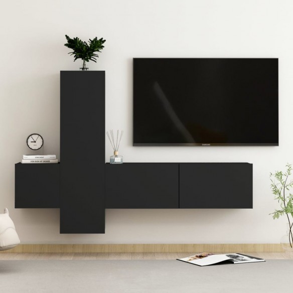 Ensemble de meubles TV 3 pcs Noir Aggloméré