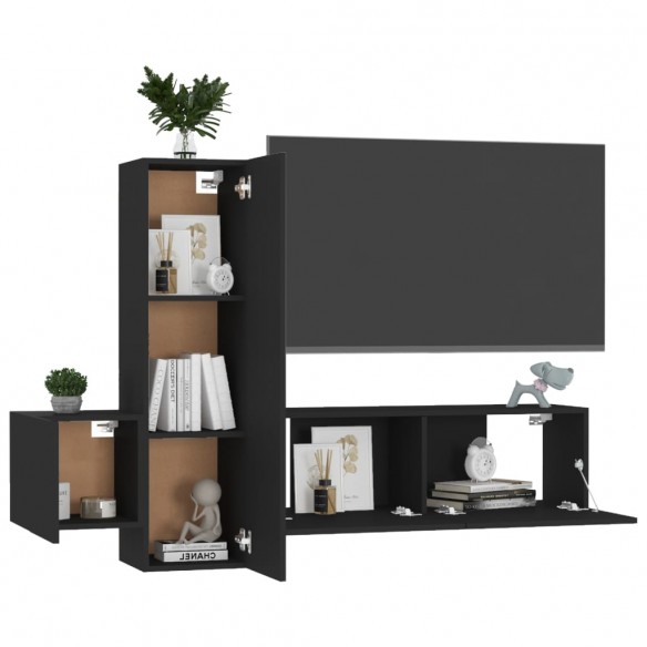 Ensemble de meubles TV 3 pcs Noir Aggloméré