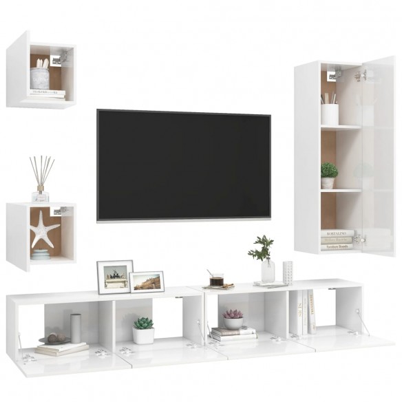 Ensemble de meuble TV 5 pcs Blanc brillant Aggloméré