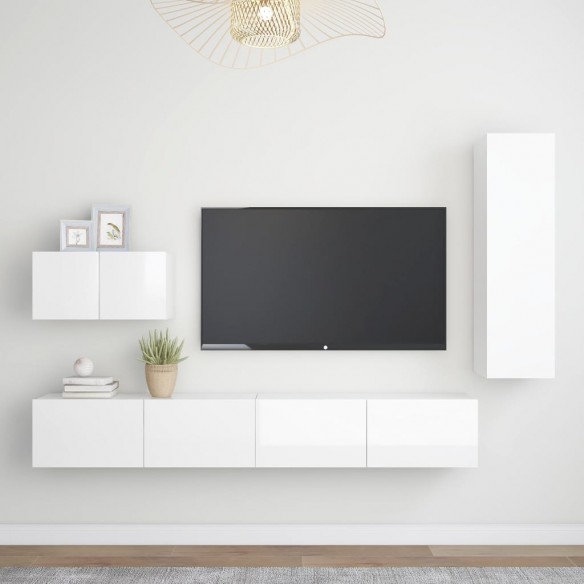 Ensemble de meuble TV 4 pcs Blanc brillant Aggloméré