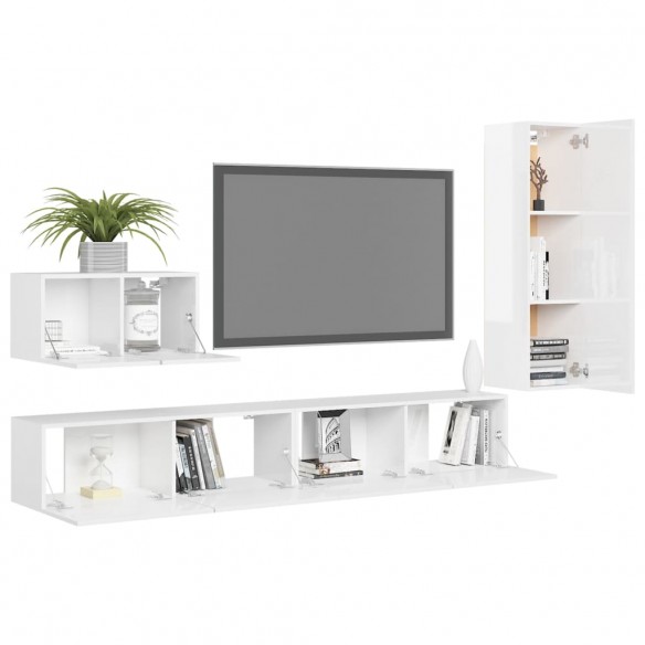 Ensemble de meuble TV 4 pcs Blanc brillant Aggloméré