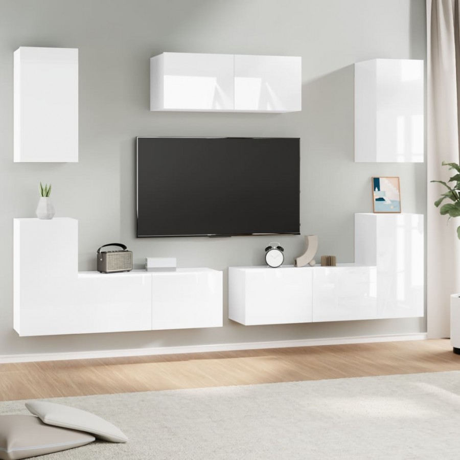 Ensemble de meubles TV 7 pcs Blanc brillant Bois d'ingénierie