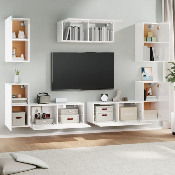 Ensemble de meubles TV 7 pcs Blanc brillant Bois d'ingénierie