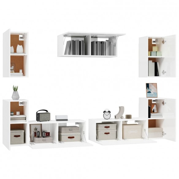 Ensemble de meubles TV 7 pcs Blanc brillant Bois d'ingénierie