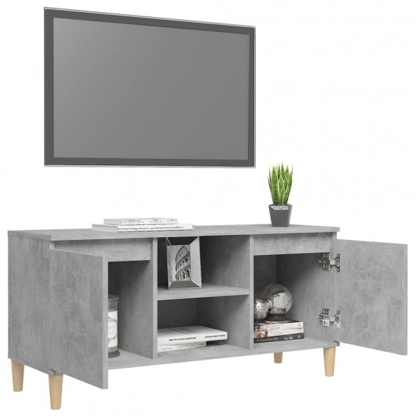 Meuble TV avec pieds en bois massif Gris béton 103,5x35x50 cm