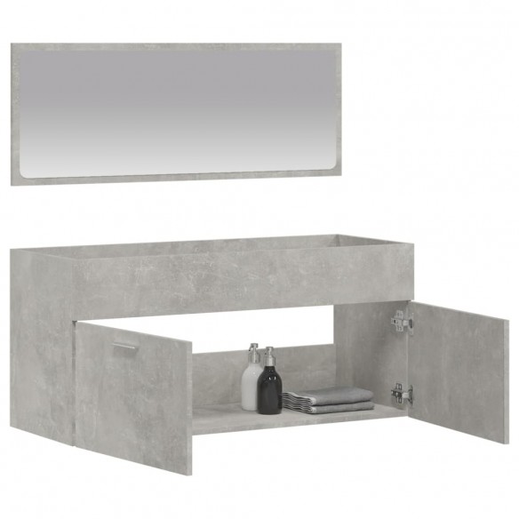 Armoire de bain avec miroir gris béton bois d'ingénierie