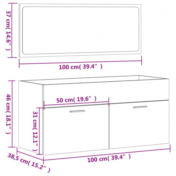 Armoire de bain avec miroir gris béton bois d'ingénierie