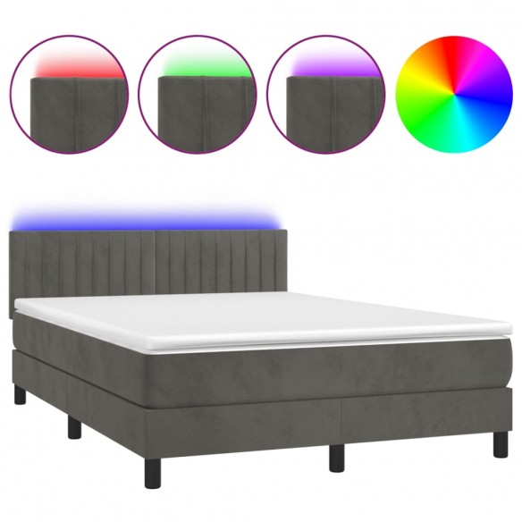 Cadre de lit avec matelas LED Gris foncé 140x200 cm