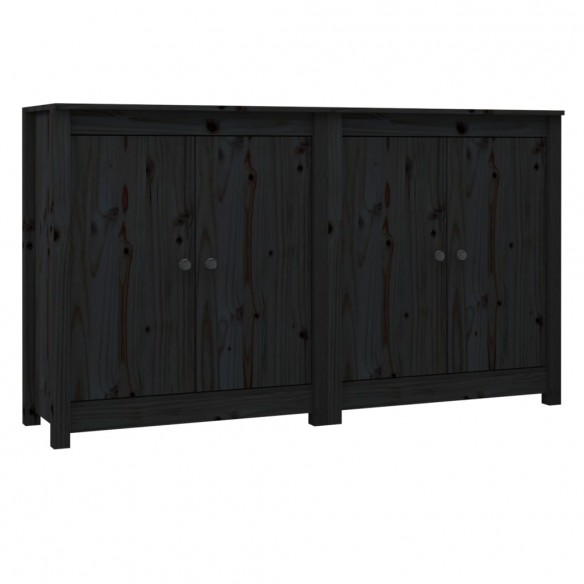 Buffets 2 pcs Noir 70x35x80 cm Bois massif de pin