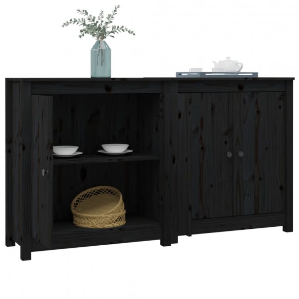 Buffets 2 pcs Noir 70x35x80 cm Bois massif de pin