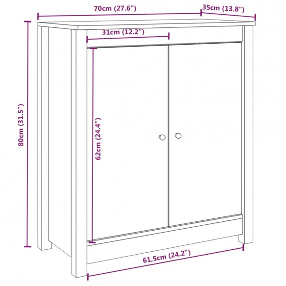 Buffets 2 pcs Noir 70x35x80 cm Bois massif de pin