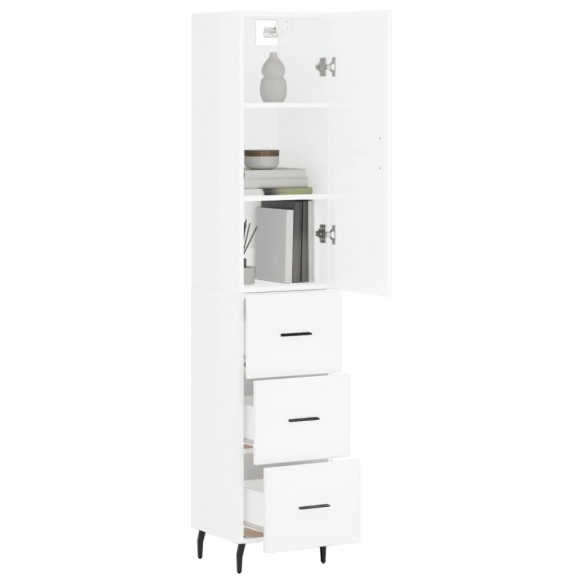 Buffet haut Blanc brillant 34,5x34x180 cm Bois d'ingénierie