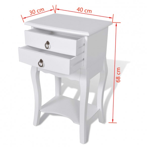 Table de chevet avec 2 tiroirs Blanc