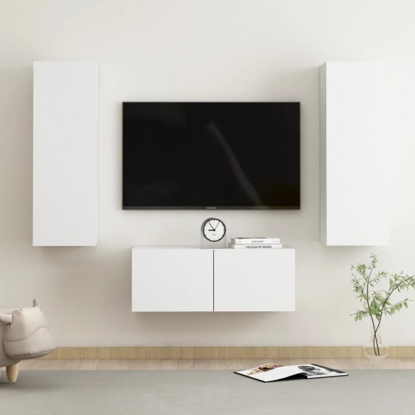 Ensemble de meubles TV 3 pcs Blanc Aggloméré