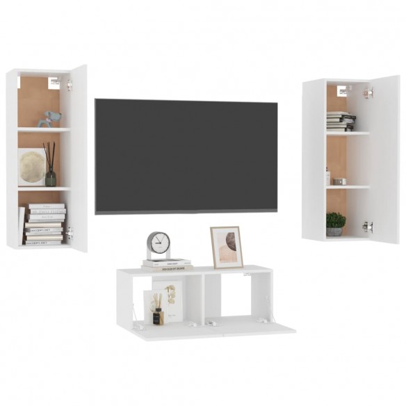 Ensemble de meubles TV 3 pcs Blanc Aggloméré