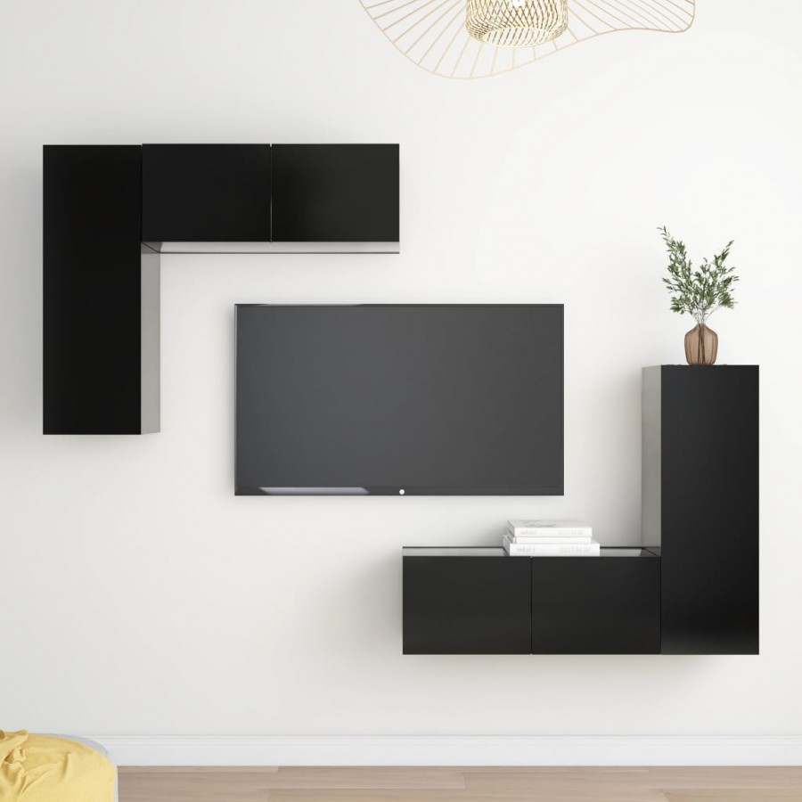 Ensemble de meubles TV 4 pcs Noir Aggloméré