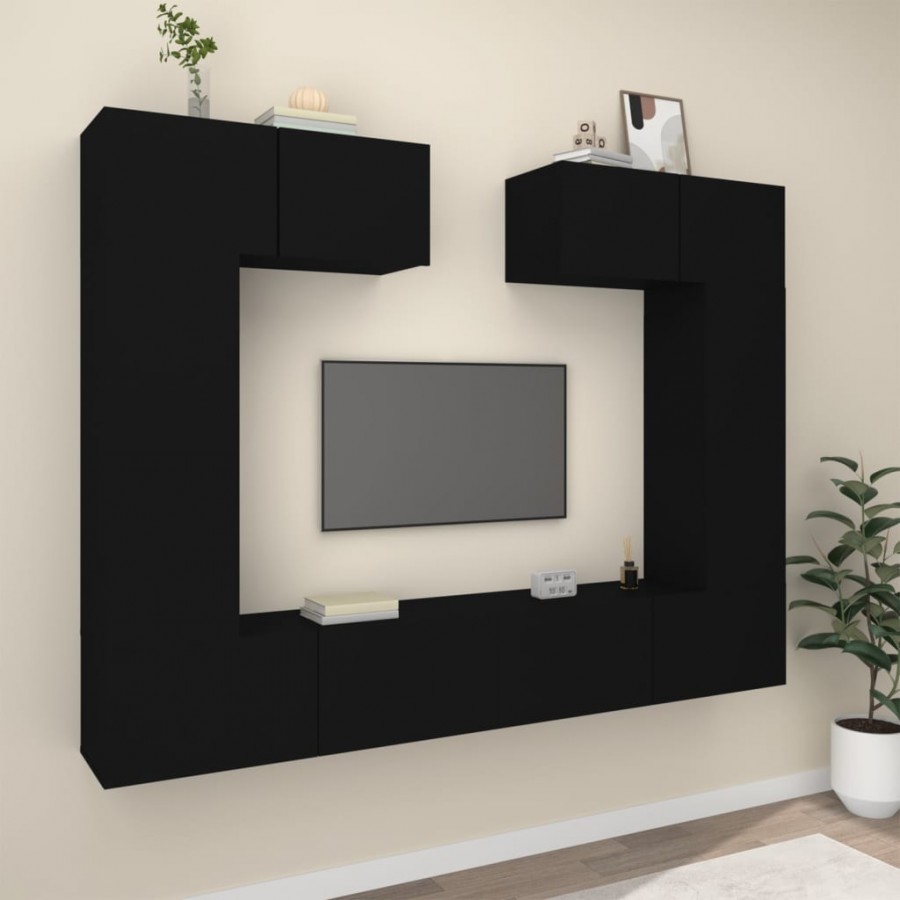 Ensemble de meubles TV 6 pcs Noir Bois d'ingénierie