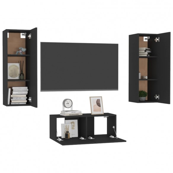 Ensemble de meubles TV 3 pcs Noir Aggloméré