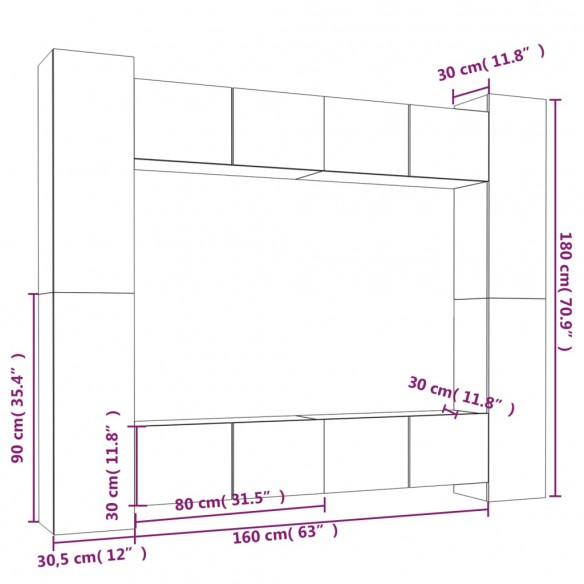 Ensemble de meubles TV 8 pcs Blanc brillant Bois d'ingénierie