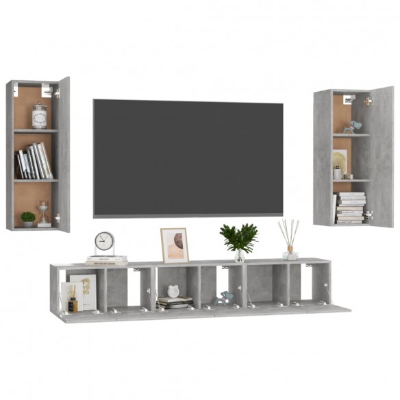 Ensemble de meubles TV 5 pcs Gris béton Aggloméré