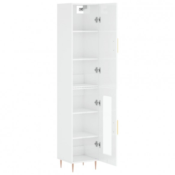 Buffet haut Blanc brillant 34,5x34x180 cm Bois d'ingénierie