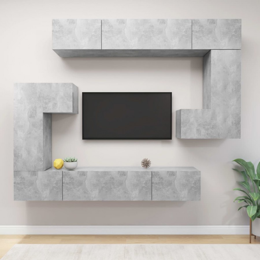 Ensemble de meuble TV 8 pcs Gris béton Aggloméré