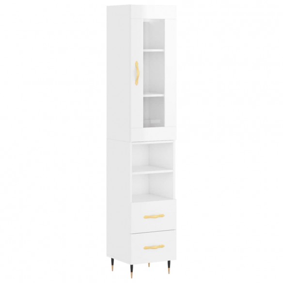 Buffet haut Blanc brillant 34,5x34x180 cm Bois d'ingénierie