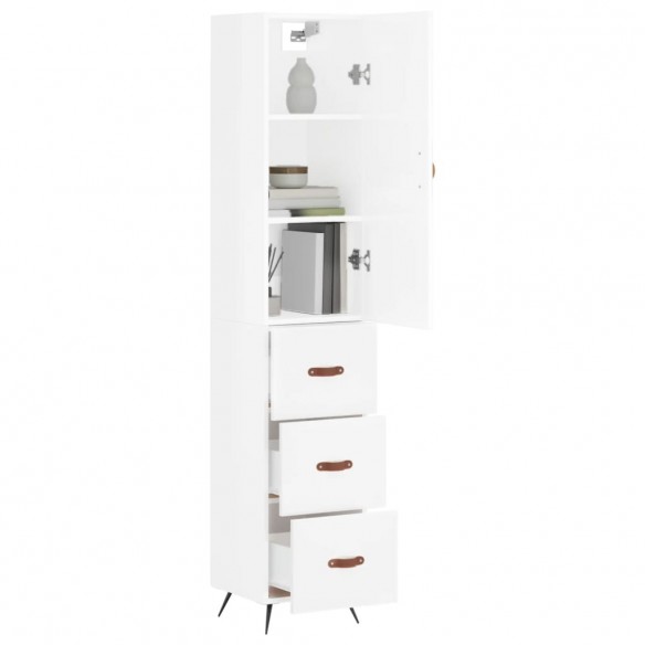 Buffet haut Blanc brillant 34,5x34x180 cm Bois d'ingénierie