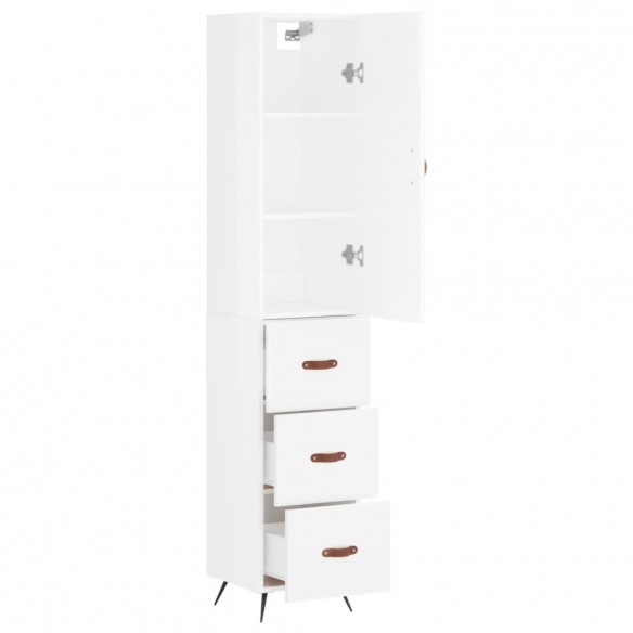 Buffet haut Blanc brillant 34,5x34x180 cm Bois d'ingénierie