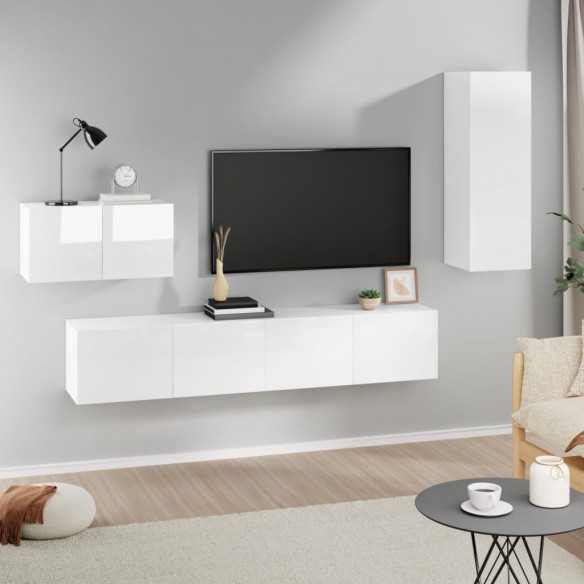 Ensemble de meubles TV 4 pcs Blanc brillant Bois d'ingénierie