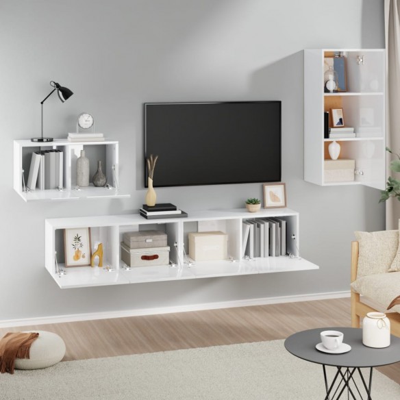 Ensemble de meubles TV 4 pcs Blanc brillant Bois d'ingénierie