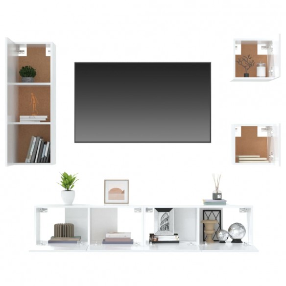 Ensemble de meubles TV 5 pcs Blanc brillant Bois d'ingénierie